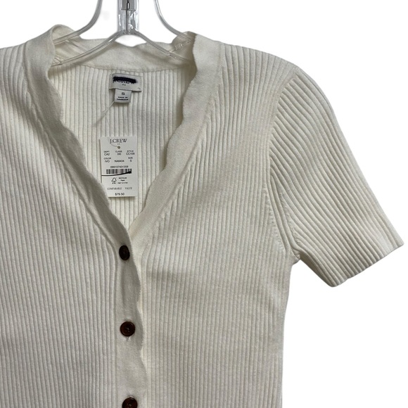 NWT J.Crew Short-Sleeve Cardigan Sweater Women's Size S Scallop Trim Ivory - Picture 4 of 14